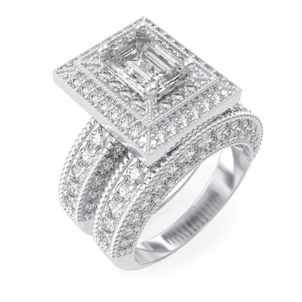  Rhodium Finish CZ Antique Style Wedding Set Ring wholesale cz jewelry 