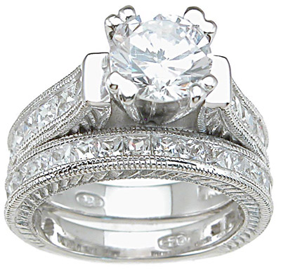 Sterling Silver Wedding Rings on 925 Sterling Silver Rhodium Finish Cz Princess Wedding Set Ring