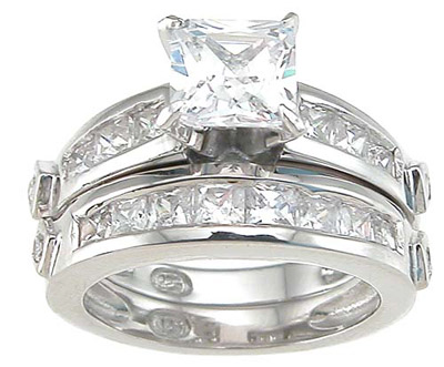 ewholesalesilver 925 Sterling Silver Rhodium Finish CZ Princess Wedding Set