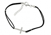 wholesale silver cross black leather bracelet
