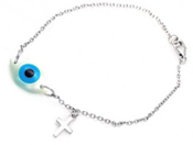 wholesale silver evil eye and cross charm bracelet