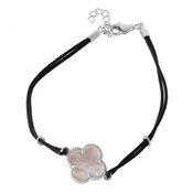 wholesale silver mother of pearl clover leather bracelet