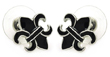 sterling silver rhodioum plated black fleur de lis stud earrings