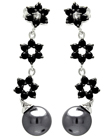 wholesale sterling silver flower round cz black synthetic pearl stud earrings