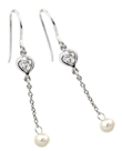 wholesale silver heart cz pearl wire hook earrings