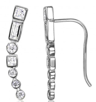 wholesale silver baguette and round cz climbing earrings