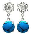 wholesale silver turquoise cz flower stud earrings