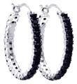 sterling silver black and silver rhodium plated cz hoop earrings
