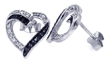 sterling silver black and silver rhodium plated cz heart post earrings