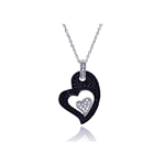 wholesale sterling silver cz black heart pendant necklace