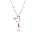sterling silver and pink drop cz rhodium plated heart pendant necklace