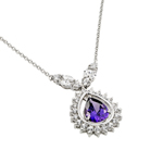 wholesale sterling silver purple cz drop shape pendant necklace
