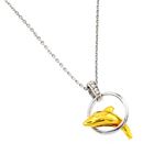 sterling silver and gold plated dolphin leaping over hoop pendant necklace