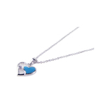 sterling silver open double heart blue enamel inlay necklace