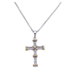 sterling silver gold and rhodium cross cz necklace