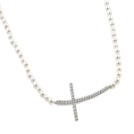 wholesale sterling silver cz cross pendant with synthetic pearl chain necklace