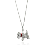 wholesale sterling silver dog cz red enamel leash necklace