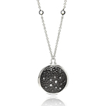 sterling silver black rhodium plated black and cz circular pendant necklace