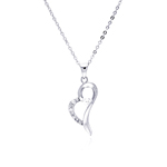 sterling silver open heart cz dangling necklace