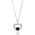wholesale sterling silver open heart black and cz necklace
