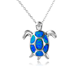 wholesale sterling silver turtle necklace with synthetic blue opal