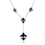 sterling silver and black rhodium plated black cz fleur de lis pendant necklace