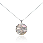 sterling silver cz mother of pearl rhodium plated round pendant necklace