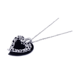 sterling silver black onyx rhodium plated heart pendant necklace