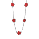 wholesale sterling silver flower red enamel necklace