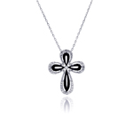 wholesale sterling silver open black and cross cz necklace