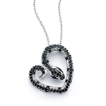 wholesale sterling silver snake heart black and cz necklace