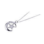 wholesale 925 sterling silver pave set cz crescent moon star pendant necklace