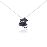sterling silver black rhodium plated black cz kitty pendant necklace