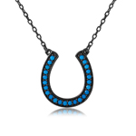 sterling silver black rhodium plated turquoise horse shoe necklace