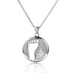 wholesale sterling silver cut out and cz foot print necklace