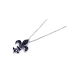 sterling silver black and rhodium plated fleur de lis cz necklace