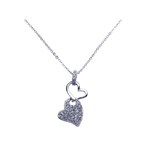 wholesale sterling silver double dangling heart cz pave pendant necklace