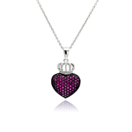 wholesale 925 sterling silver pink cz heart crown pendant necklace