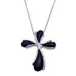 wholesale sterling silver cz black pear cross pendant necklace