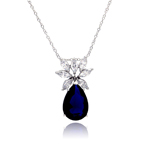 wholesale sterling silver cz and blue pear cz pendant necklace