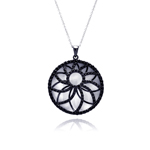 sterling silver black rhodium plated flower pendant necklace