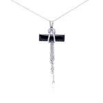 wholesale 925 sterling silver black cz hanging strand pendant necklace