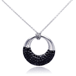 sterling silver and black rhodium plated black cz ring pendant necklace