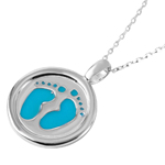 wholesale sterling silver disc blue enamel foot print designed necklace