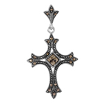 sterling silver spiked cross shaped pendant with black cz accents