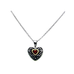 sterling silver oxydized rhodium red heart cz inlay necklace