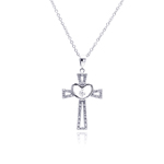 wholesale sterling silver heart open cross cz necklace