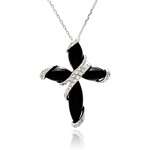 wholesale sterling silver black onyx cross cz necklace