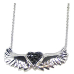 wholesale 925 sterling silver winged black heart cz necklace