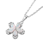 wholesale sterling silver cz flower pear opal pendant necklace
